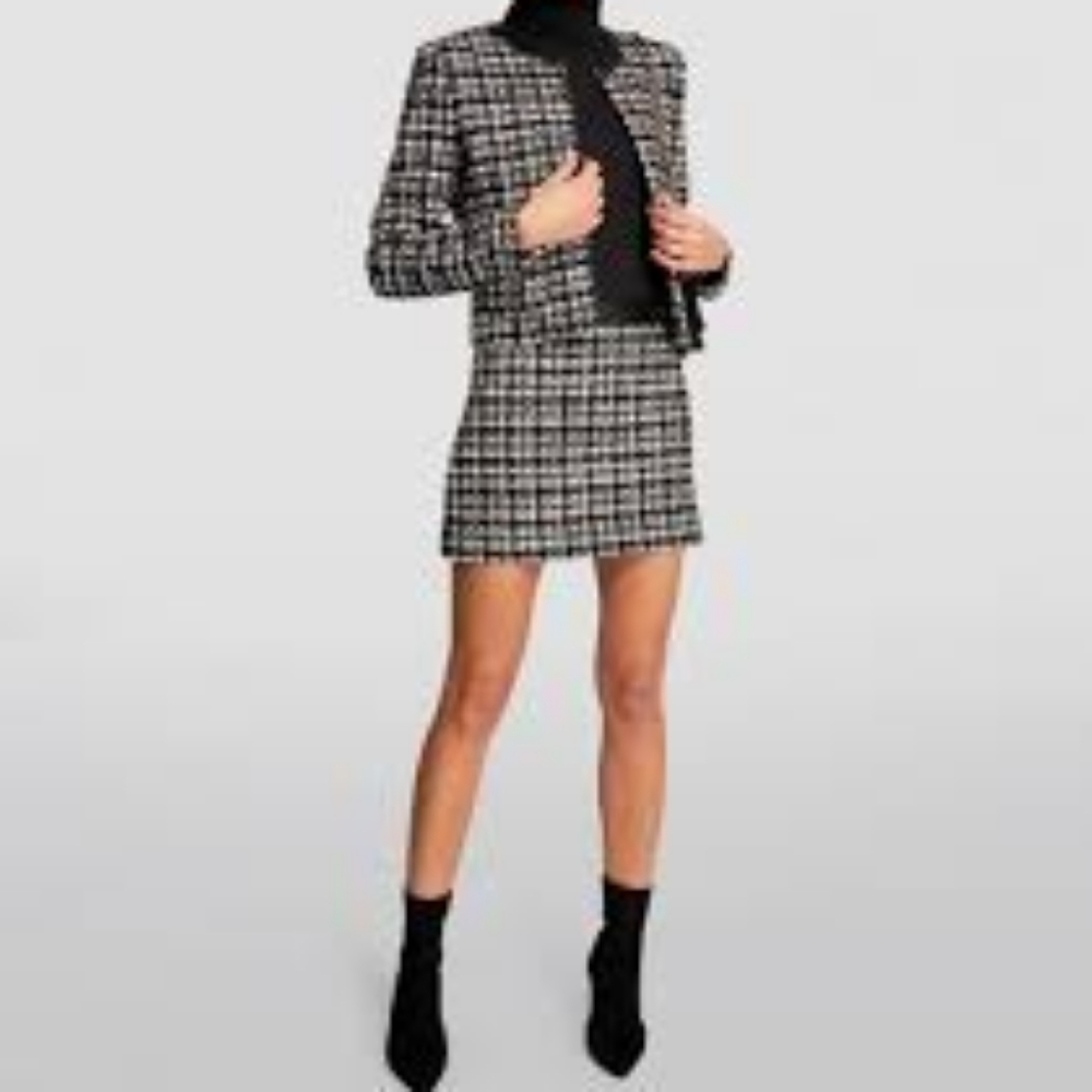 NWOT Alice + Olivia DONITA VEGAN LEATHER TRIM JACKET Size M.